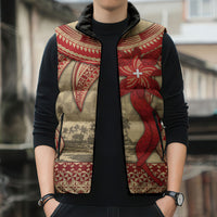 Tonga Language Week Sleeveless Puffer Jacket Tribal Cross Ngatu Floral Pattern