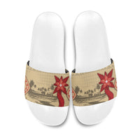 Tonga Language Week Slide Sandals Tribal Cross Ngatu Floral Pattern