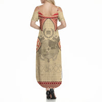 Tonga Language Week Summer Maxi Dress Tribal Cross Ngatu Floral Pattern