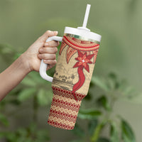 Tonga Language Week Tumbler With Handle Tribal Cross Ngatu Floral Pattern
