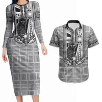 Mabuhay Philippines Festival Couples Matching Long Sleeve Bodycon Dress and Hawaiian Shirt Philippine Eagle Sun Three Stars Barong Pattern DT05 Gray - Polynesian Pride