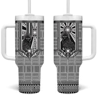 Mabuhay Philippines Festival Tumbler With Handle Philippine Eagle Sun Three Stars Barong Pattern DT05 One Size: 40 oz Gray - Polynesian Pride