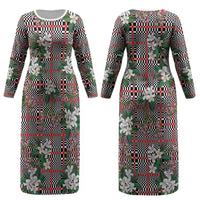 Red Binakol Motifs With Jasminum Sambac Couples Matching Long Sleeve Bodycon Dress and Hawaiian Shirt Mabuhay Philippines Festival DT05 - Polynesian Pride