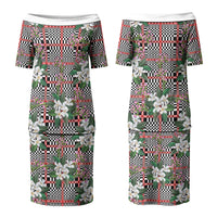 Red Binakol Motifs With Jasminum Sambac Family Matching Puletasi and Hawaiian Shirt Mabuhay Philippines Festival DT05 Mom's Dress Red - Polynesian Pride
