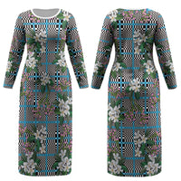 Blue Binakol Motifs With Jasminum Sambac Couples Matching Long Sleeve Bodycon Dress and Hawaiian Shirt Mabuhay Philippines Festival DT05 - Polynesian Pride