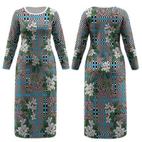 Blue Binakol Motifs With Jasminum Sambac Couples Matching Long Sleeve Bodycon Dress and Long Sleeve Button Shirt Mabuhay Philippines Festival DT05 - Polynesian Pride