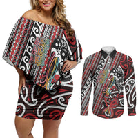 Personalised Maori Language Week Couples Matching Off Shoulder Short Dress and Long Sleeve Button Shirt Ake Ake Ake Tribal Patterns