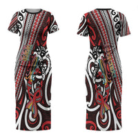 Personalised Maori Language Week Couples Matching Short Sleeve Bodycon Dress and Hawaiian Shirt Ake Ake Ake Tribal Patterns