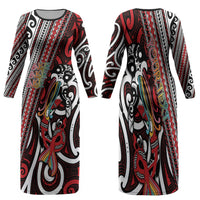 Personalised Maori Language Week Family Matching Long Sleeve Bodycon Dress and Hawaiian Shirt Ake Ake Ake Tribal Patterns