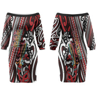 Personalised Maori Language Week Family Matching Off The Shoulder Long Sleeve Dress and Hawaiian Shirt Ake Ake Ake Tribal Patterns