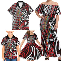 Personalised Maori Language Week Family Matching Off Shoulder Maxi Dress and Hawaiian Shirt Ake Ake Ake Tribal Patterns