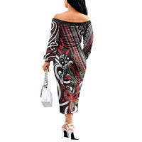 Personalised Maori Language Week Off The Shoulder Long Sleeve Dress Ake Ake Ake Tribal Patterns
