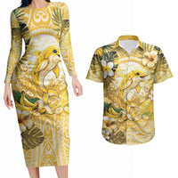 Hawaii Banana Dolphin Couples Matching Long Sleeve Bodycon Dress and Hawaiian Shirt Cute Cosplay Naiʻa Fish Tribal Patterns DT05 Yellow - Polynesian Pride