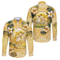 Hawaii Banana Dolphin Family Matching Puletasi and Hawaiian Shirt Cute Cosplay Naiʻa Fish Tribal Patterns DT05 Dad's Shirt - Long Sleeve Yellow - Polynesian Pride