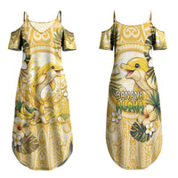 Hawaii Banana Dolphin Family Matching Summer Maxi Dress and Hawaiian Shirt Cute Cosplay Naiʻa Fish Tribal Patterns DT05 Mom's Dress Yellow - Polynesian Pride