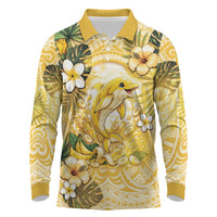 Hawaii Banana Dolphin Long Sleeve Polo Shirt Cute Cosplay Naiʻa Fish Tribal Patterns DT05 Yellow - Polynesian Pride
