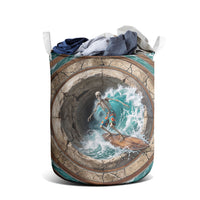 3D Illusion Surfing Skeleton Halloween Laundry Basket Surfboard Bones Ocean Wave Stone Well