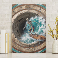 3D Illusion Surfing Skeleton Halloween Canvas Wall Art Surfboard Bones Ocean Wave Stone Well