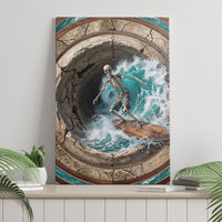 3D Illusion Surfing Skeleton Halloween Canvas Wall Art Surfboard Bones Ocean Wave Stone Well