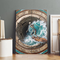 3D Illusion Surfing Skeleton Halloween Canvas Wall Art Surfboard Bones Ocean Wave Stone Well