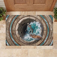 3D Illusion Surfing Skeleton Halloween Rubber Doormat Surfboard Bones Ocean Wave Stone Well