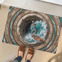 3D Illusion Surfing Skeleton Halloween Rubber Doormat Surfboard Bones Ocean Wave Stone Well