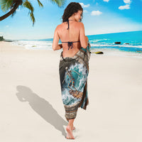 3D Illusion Surfing Skeleton Halloween Sarong Surfboard Bones Ocean Wave Stone Well