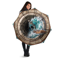 3D Illusion Surfing Skeleton Halloween Umbrella Surfboard Bones Ocean Wave Stone Well
