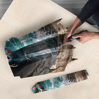 3D Illusion Surfing Skeleton Halloween Umbrella Surfboard Bones Ocean Wave Stone Well