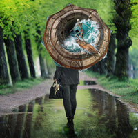 3D Illusion Surfing Skeleton Halloween Umbrella Surfboard Bones Ocean Wave Stone Well
