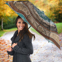 3D Illusion Surfing Skeleton Halloween Umbrella Surfboard Bones Ocean Wave Stone Well