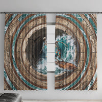 3D Illusion Surfing Skeleton Halloween Window Curtain Surfboard Bones Ocean Wave Stone Well