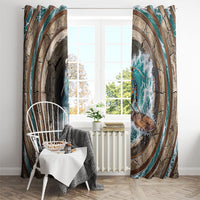 3D Illusion Surfing Skeleton Halloween Window Curtain Surfboard Bones Ocean Wave Stone Well