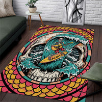 3D Illusion Surfing Skull Aloha Halloween Area Rug Tropical Guitarist Bones Wave