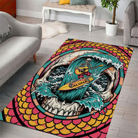 3D Illusion Surfing Skull Aloha Halloween Area Rug Tropical Guitarist Bones Wave