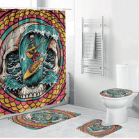 3D Illusion Surfing Skull Aloha Halloween Bathroom Set Tropical Guitarist Bones Wave DT05 Bathroom Set (4 pcs) Blue - Polynesian Pride