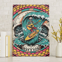 3D Illusion Surfing Skull Aloha Halloween Canvas Wall Art Tropical Guitarist Bones Wave DT05 Without Frame Blue - Polynesian Pride