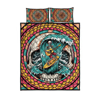 3D Illusion Surfing Skull Aloha Halloween Quilt Bed Set Tropical Guitarist Bones Wave DT05 - Polynesian Pride