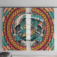 3D Illusion Surfing Skull Aloha Halloween Window Curtain Tropical Guitarist Bones Wave