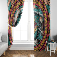 3D Illusion Surfing Skull Aloha Halloween Window Curtain Tropical Guitarist Bones Wave