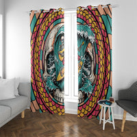 3D Illusion Surfing Skull Aloha Halloween Window Curtain Tropical Guitarist Bones Wave