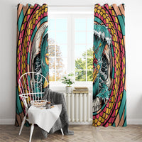 3D Illusion Surfing Skull Aloha Halloween Window Curtain Tropical Guitarist Bones Wave