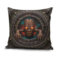 3D Illusion Haunted Tiki Totem Halloween Pillow Cover Polynesian Wood Spirit Fiery