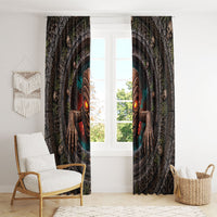3D Illusion Haunted Tiki Totem Halloween Window Curtain Polynesian Wood Spirit Fiery