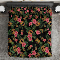 Tropical Calavera Hawaiian Bedding Set Sugar Skull Pineapple Hibiscus Floral DT05 Black - Polynesian Pride