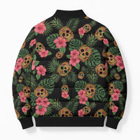 Tropical Calavera Hawaiian Bomber Puffer Jacket Sugar Skull Pineapple Hibiscus Floral