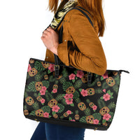 Tropical Calavera Hawaiian Leather Tote Bag Sugar Skull Pineapple Hibiscus Floral DT05 Black - Polynesian Pride