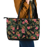 Tropical Calavera Hawaiian Leather Tote Bag Sugar Skull Pineapple Hibiscus Floral DT05 - Polynesian Pride