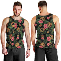 Tropical Calavera Hawaiian Men Tank Top Sugar Skull Pineapple Hibiscus Floral DT05 - Polynesian Pride