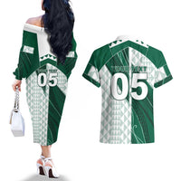 Custom Hawaii Volleyball Couples Matching Off The Shoulder Long Sleeve Dress and Hawaiian Shirt Shaka Aloha Hand